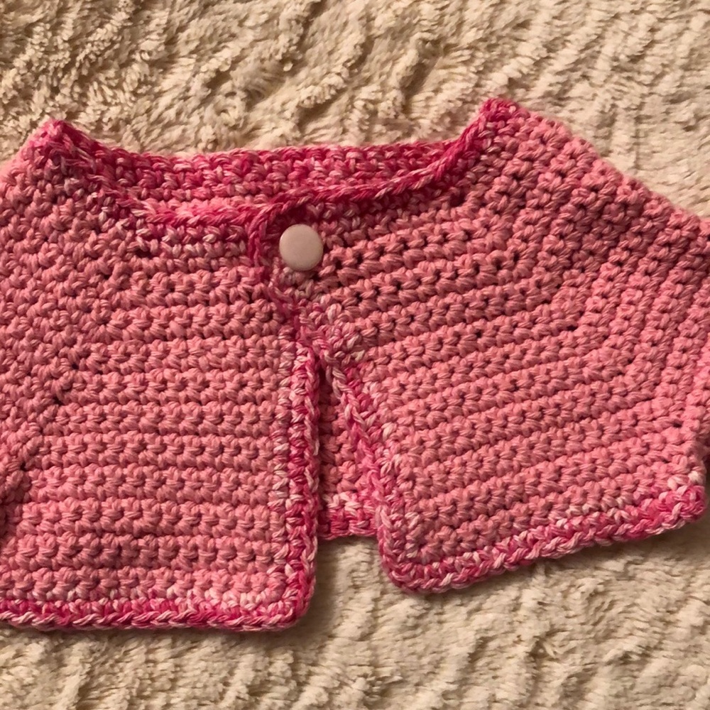 Baby sweater. Cotton. Crochet. New. Never been worn.